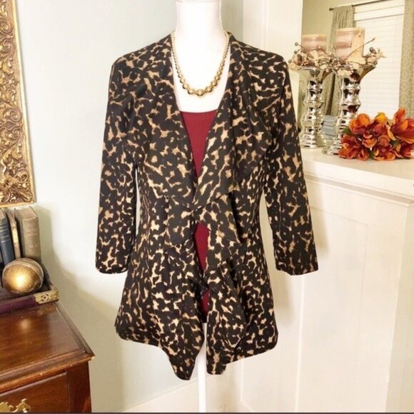 Calvin Klein Animal Print Ruffled Jacket Tan Black 4 Small - Picture 3 of 10